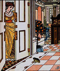 Illustration von Walter Crane: "The Frog Asks To Be Allowed To Enter The Castle", 1874